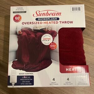 NEW Sunbeam Red Heated Throw Blanket